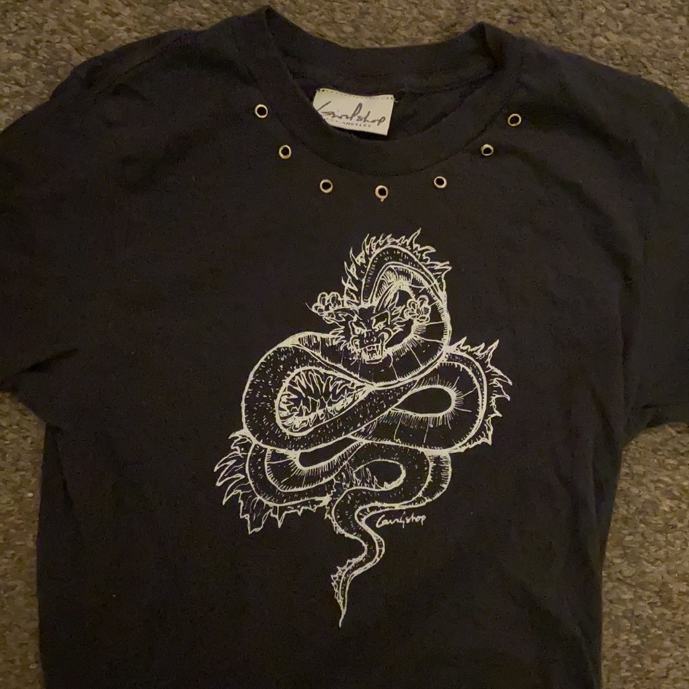 Girls Shop Los Angeles Design Grommet Snake Top Serpent Grey White Print T-Shirt